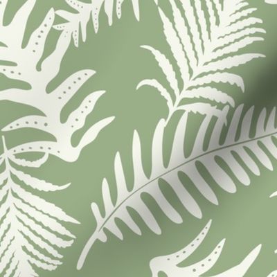 Fern Forest - Woodland Botanical - Light Green Ivory Large Scale