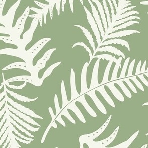 Fern Forest - Woodland Botanical - Light Green Ivory Large Scale