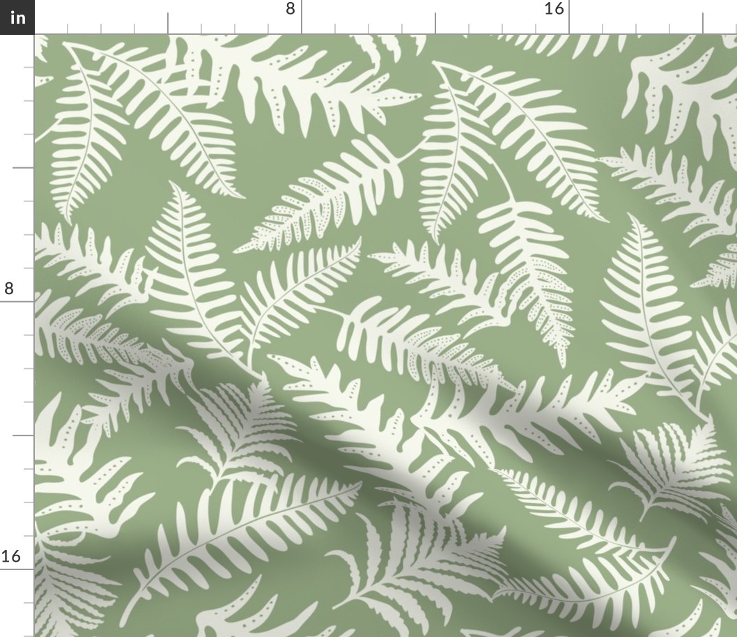 Fern Forest - Woodland Botanical - Light Green Ivory Large Scale