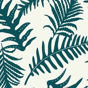 Fern Forest - Woodland Botanical - Ivory Teal Large Scale