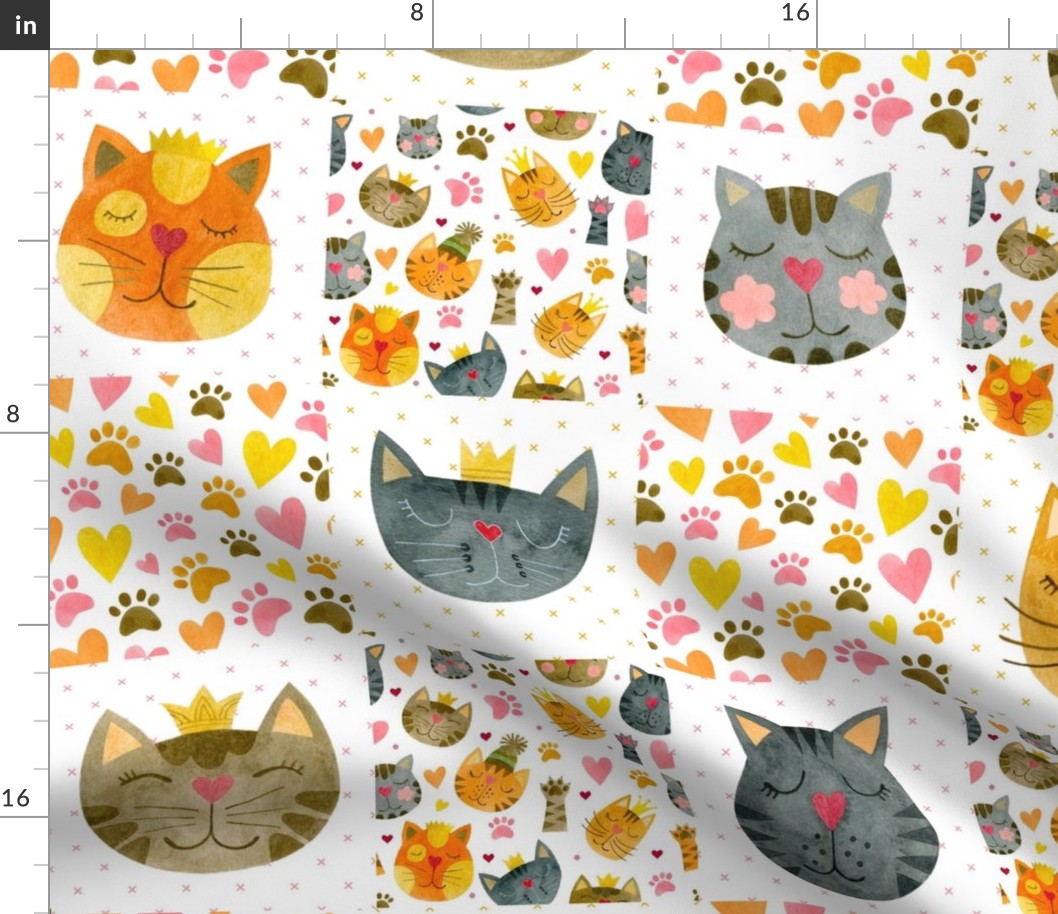 Bigger Patchwork 6" Squares Cute But Crazy Cats for Cheater Quilt or Blanket