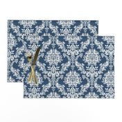 Bird Damask - navy blue and white