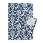 Bird Damask - navy blue and white