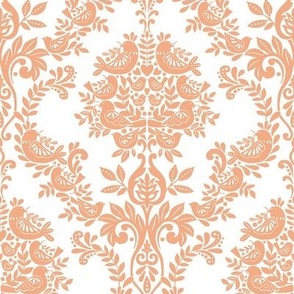 Bird damask - pink and white