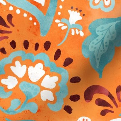 Watercolor Pastel Paisleys - Orange Large Scale