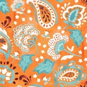Watercolor Pastel Paisleys - Orange