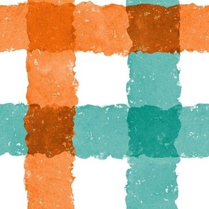 Orange Teal Watercolor Gingham Large Scale