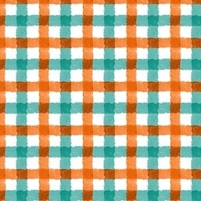 Orange Teal Watercolor Gingham Small Scale