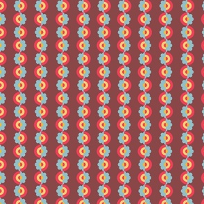 retro vintage 60s and 70s rainbow floral daisy stripe blue red chocolate brown