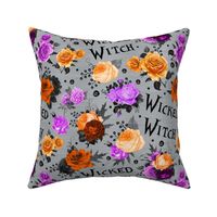 Large Scale Wicked Witch Halloween Purple Black Orange Silver Creepy Roses Floral