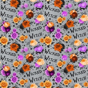 Medium Scale Wicked Witch Halloween Purple Black Orange Silver Creepy Roses Floral