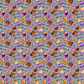 Small Scale Wicked Witch Halloween Purple Black Orange Silver Creepy Roses Floral