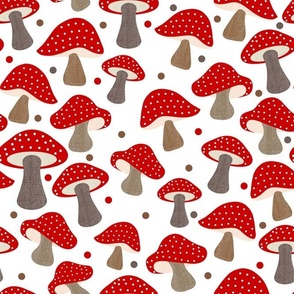 Bigger Scale Red Polkadot Mushrooms on White