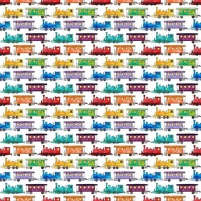 Smaller Scale Rainbow of Trains on White