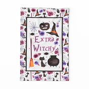 Fat Quarter Panel for Tea Towel or Wall Art Hanging Extra Witchy Sarcastic Halloween Black Cats Cauldrons Spiders with Roses