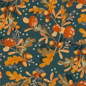 Autumn Acorns and Toadstools - Burnt Orange and Blue