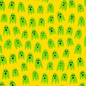 Ghost Dance Party on yellow with green ghosties!