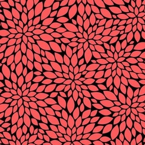 Dahlia Blossoms Pattern - Vibrant Coral and Black
