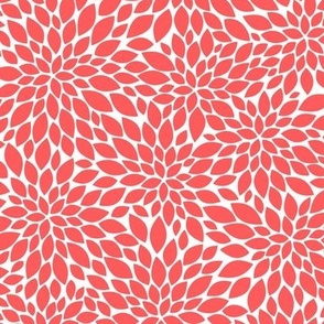 Dahlia Blossoms Pattern - Vibrant Coral and White