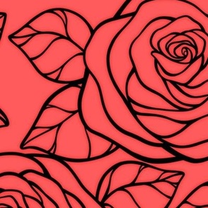 Large Rose Cutout Pattern - Vibrant Coral and Black