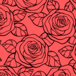 Rose Cutout Pattern - Vibrant Coral and Black