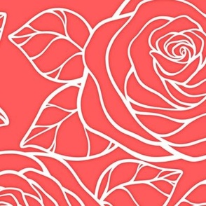 Large Rose Cutout Pattern - Vibrant Coral and White