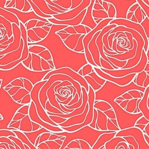 Rose Cutout Pattern - Vibrant Coral and White