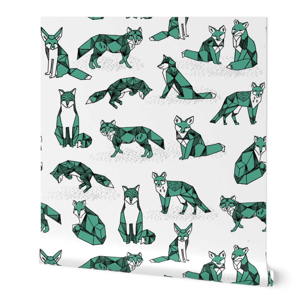 foxes // green small size fox geometric hand-drawn illustration for kids prints