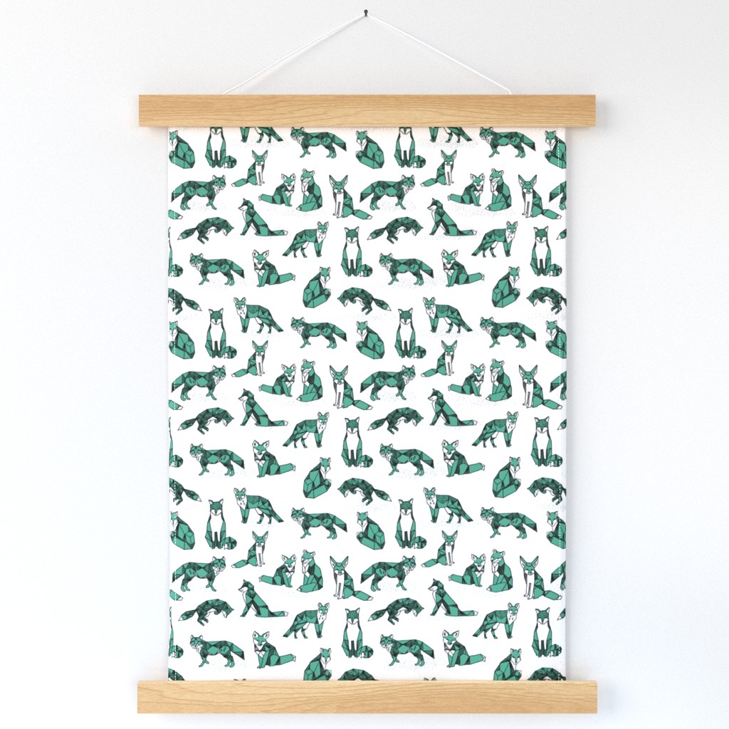 foxes // green small size fox geometric hand-drawn illustration for kids prints