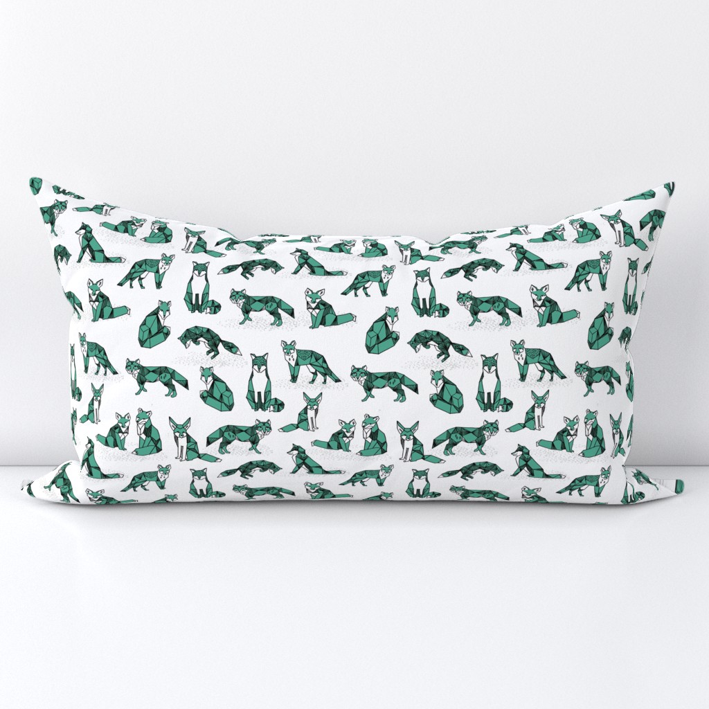 foxes // green small size fox geometric hand-drawn illustration for kids prints