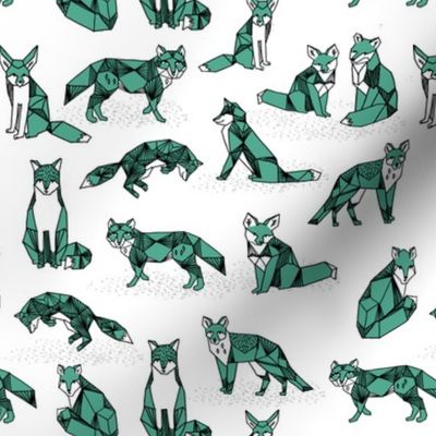 foxes // green small size fox geometric hand-drawn illustration for kids prints