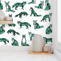 foxes // green small size fox geometric hand-drawn illustration for kids prints