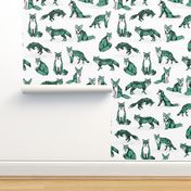 foxes // green small size fox geometric hand-drawn illustration for kids prints