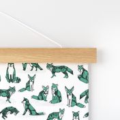 foxes // green small size fox geometric hand-drawn illustration for kids prints