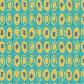 hand draw mid century modern beetles in teal and gold