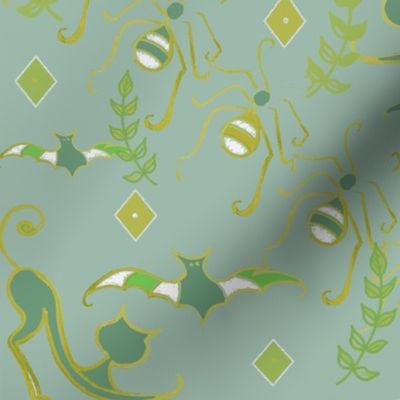 Halloween Garden Frolic Toile - Pastel Jade