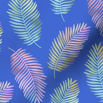 Colorful Tropic Leaves on Blue