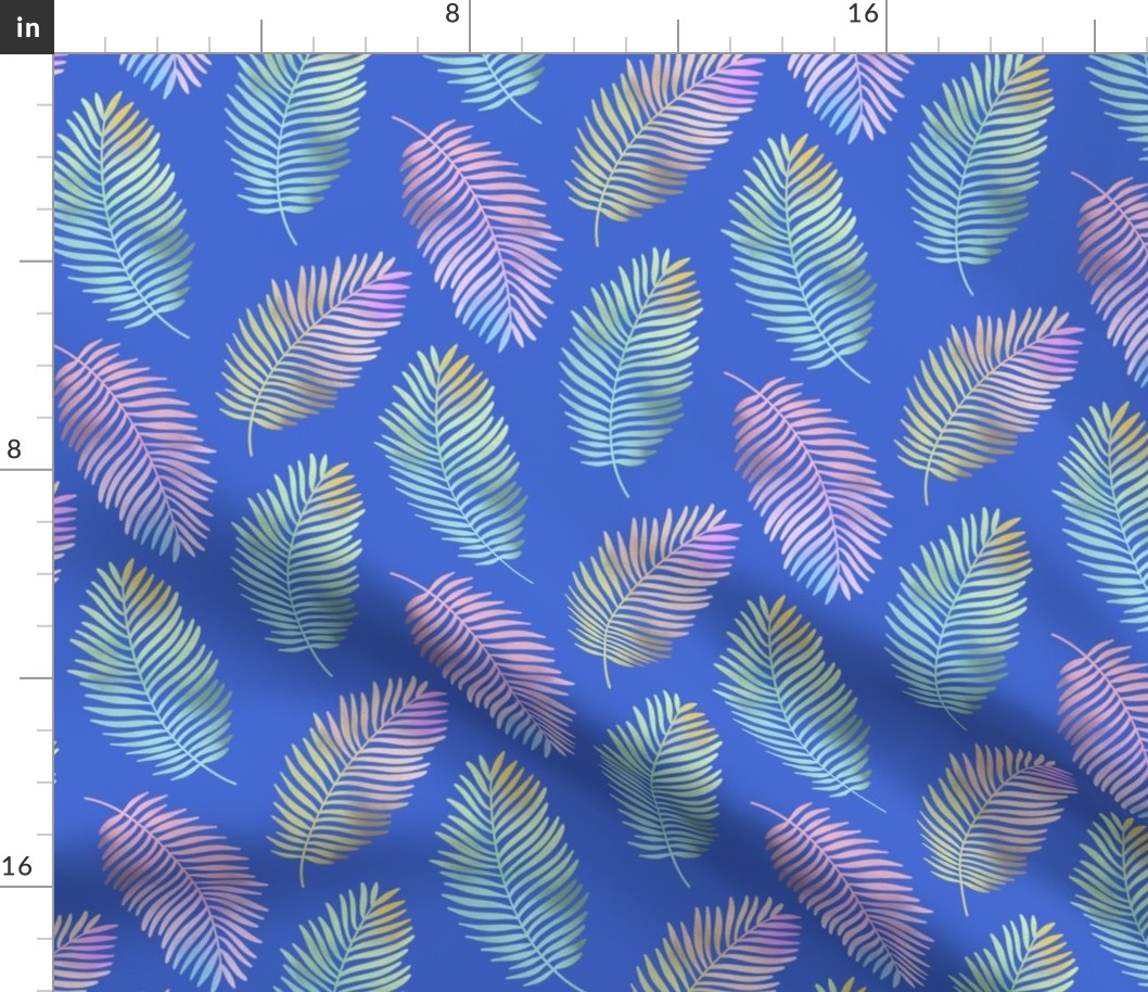 Colorful Tropic Leaves on Blue