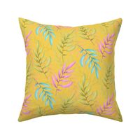Pretty Pastel Leaves on Yellow