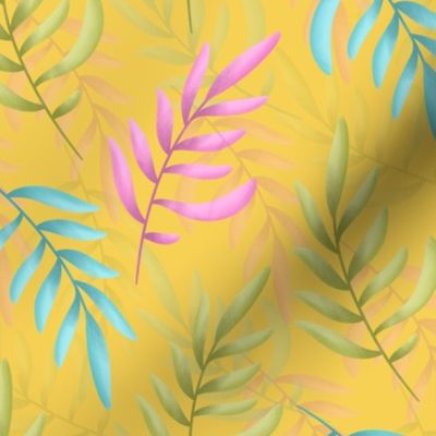 Pretty Pastel Leaves on Yellow