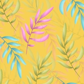 Pretty Pastel Leaves on Yellow