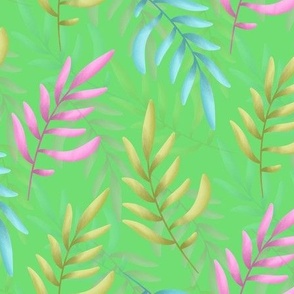 Graceful Pastel Colors Leaves on Green