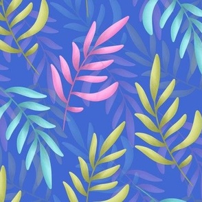 Pastel Color Painted Leaves on Blue