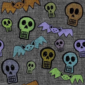 Textured Halloween Bats & Skulls