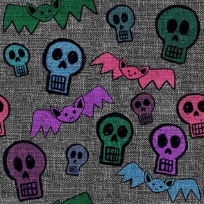 Outsider Art Halloween Bats & Skulls