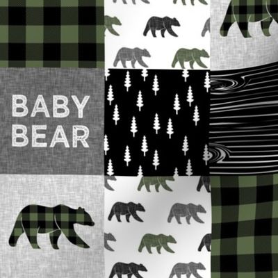 (3" scale) baby bear patchwork quilt top - hunter green || buffalo plaid C21