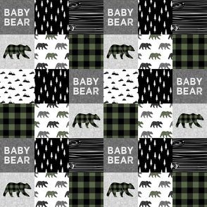 (3" scale) baby bear patchwork quilt top - hunter green || buffalo plaid C21