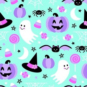 Spooky Cute Halloween (light teal, purple, pink)