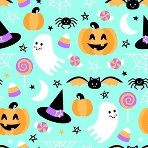 Spooky Cute Halloween (Light Teal, Orange, Purple)