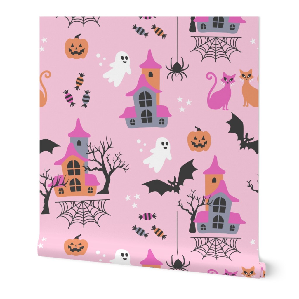 Pink Halloween pastel spooky Fabric